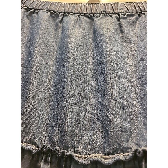 Ladies & Plus long full 4 tiered modest skirt denim blue jean Chambray S - Picture 4 of 7